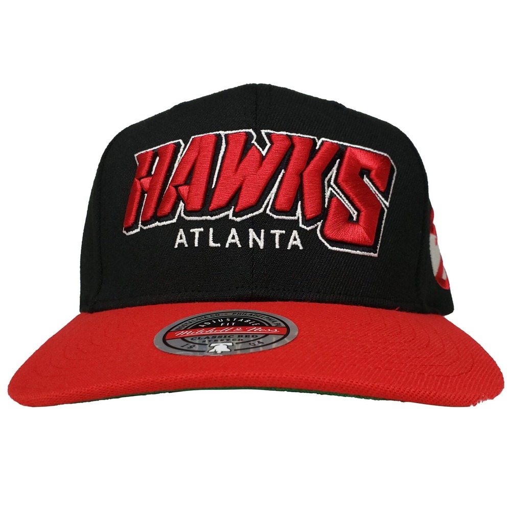 Atlanta Hawks Mitchell & Ness NBA Redline Snapback Hat Cap 3D Logo Black Red NWT